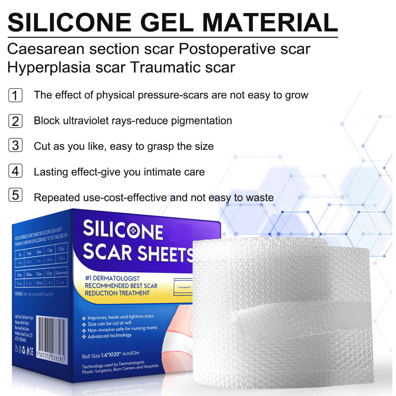Waterproof Silicone Gel Scar Removal Roll – Customizable Treatment for Post-Surgery, Acne, and Stretch Marks