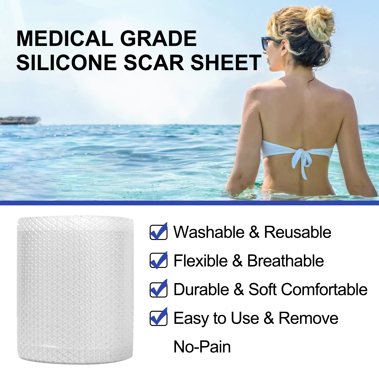Waterproof Silicone Gel Scar Removal Roll – Customizable Treatment for Post-Surgery, Acne, and Stretch Marks